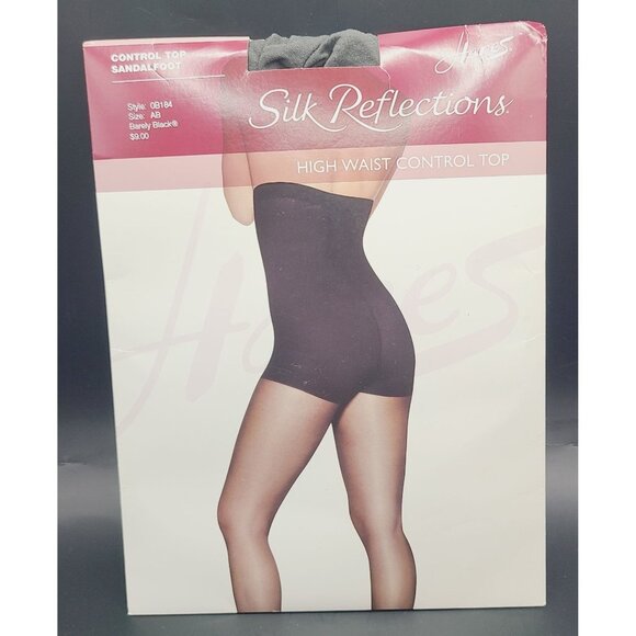 Hanes Silk Reflections High Waist Control Top Pantyhose A/B Barely Black NOS - Picture 1 of 6